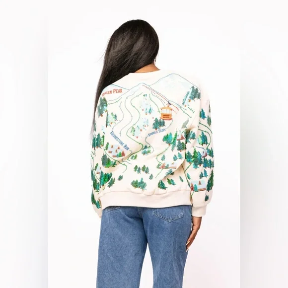 QUEEN OF SPARKLES Beige SPARKLE SLOPE Scenery Sweatshirt NWT L - Picture 4 of 5